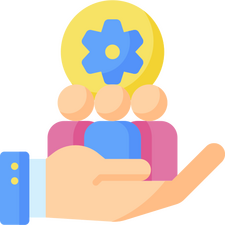 A hand that support 3 persons and one gear